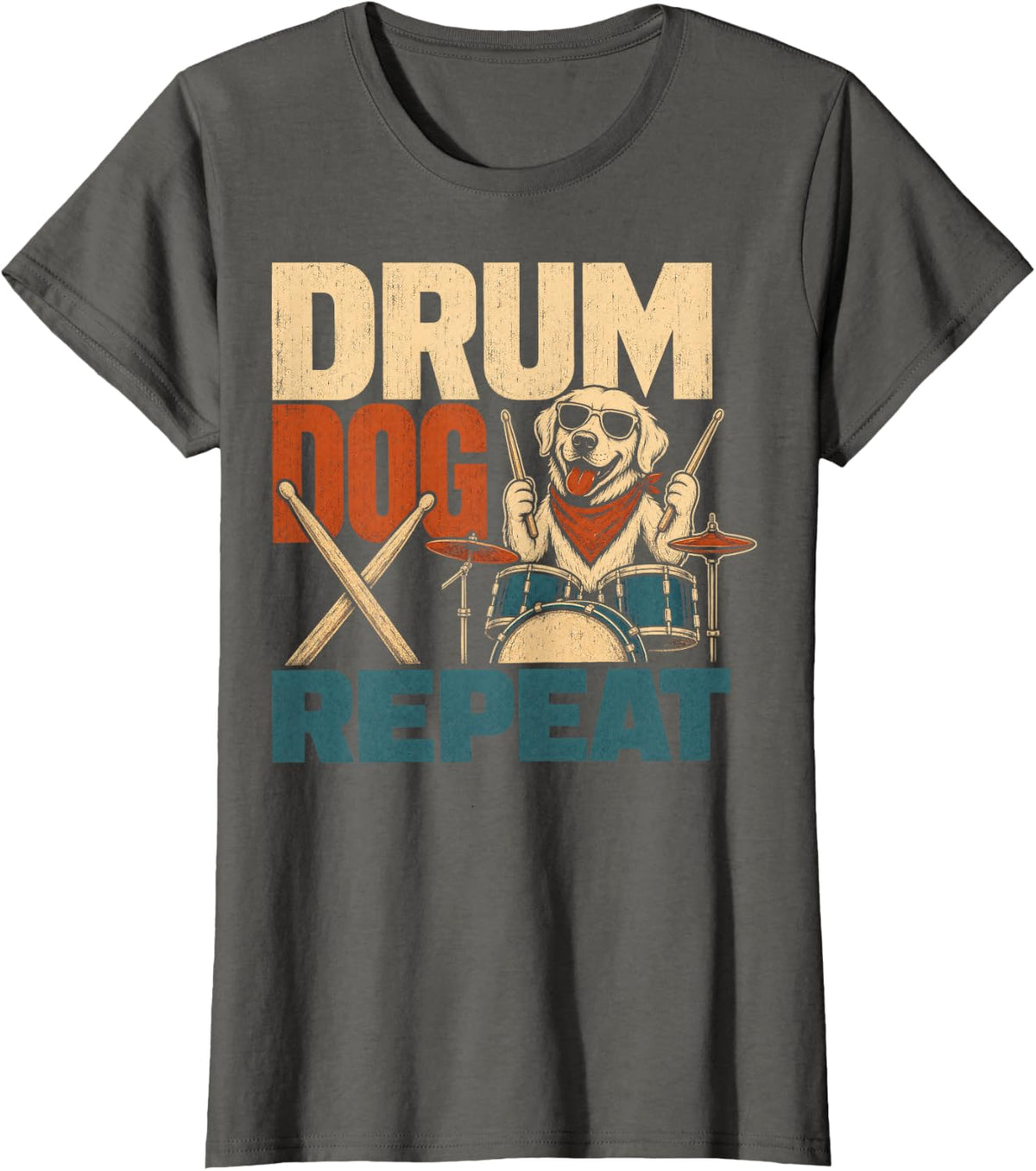 Drum Dog Repeat Golden Retriever T-Shirt - Asphalt Grey