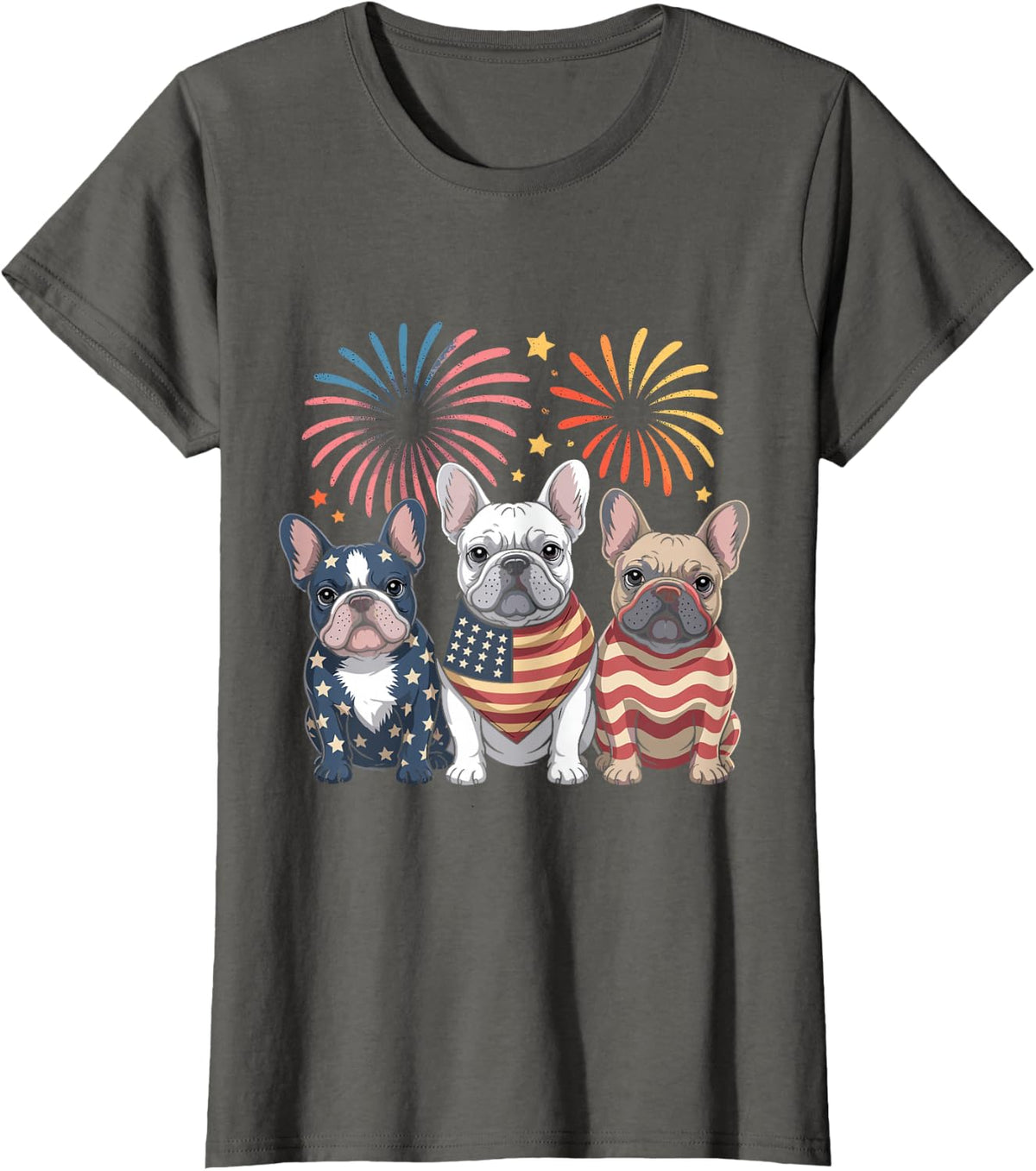 Frenchie Bulldog USA American Flag French Dog 4th of July T-Shirt - Asphalt Grey
