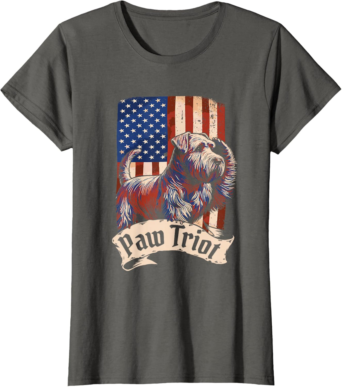 Wheaten Terrier Us Flag - Pet Dog Breed Pawtriot T-Shirt - Asphalt Grey