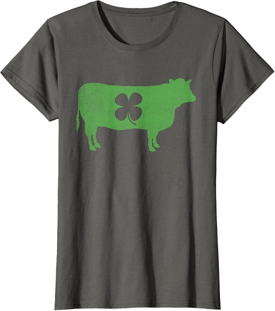 Cow Farm St. Patrick's Day Irish Shamrock Saint Paddy's T-Shirt - Asphalt Grey
