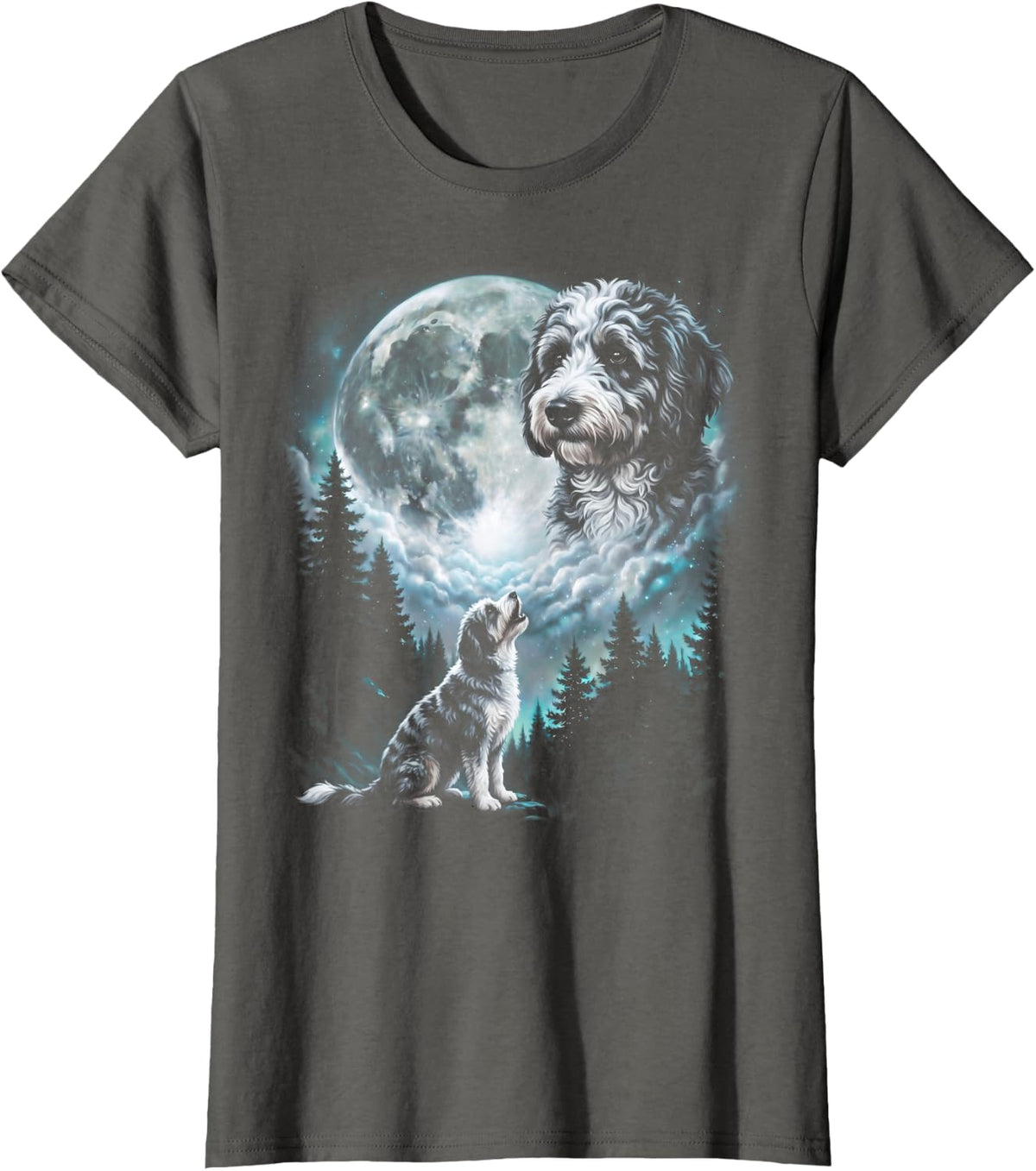 Aussiedoodle Howling to the Moon Retro 90's Dog T-Shirt - Asphalt Grey
