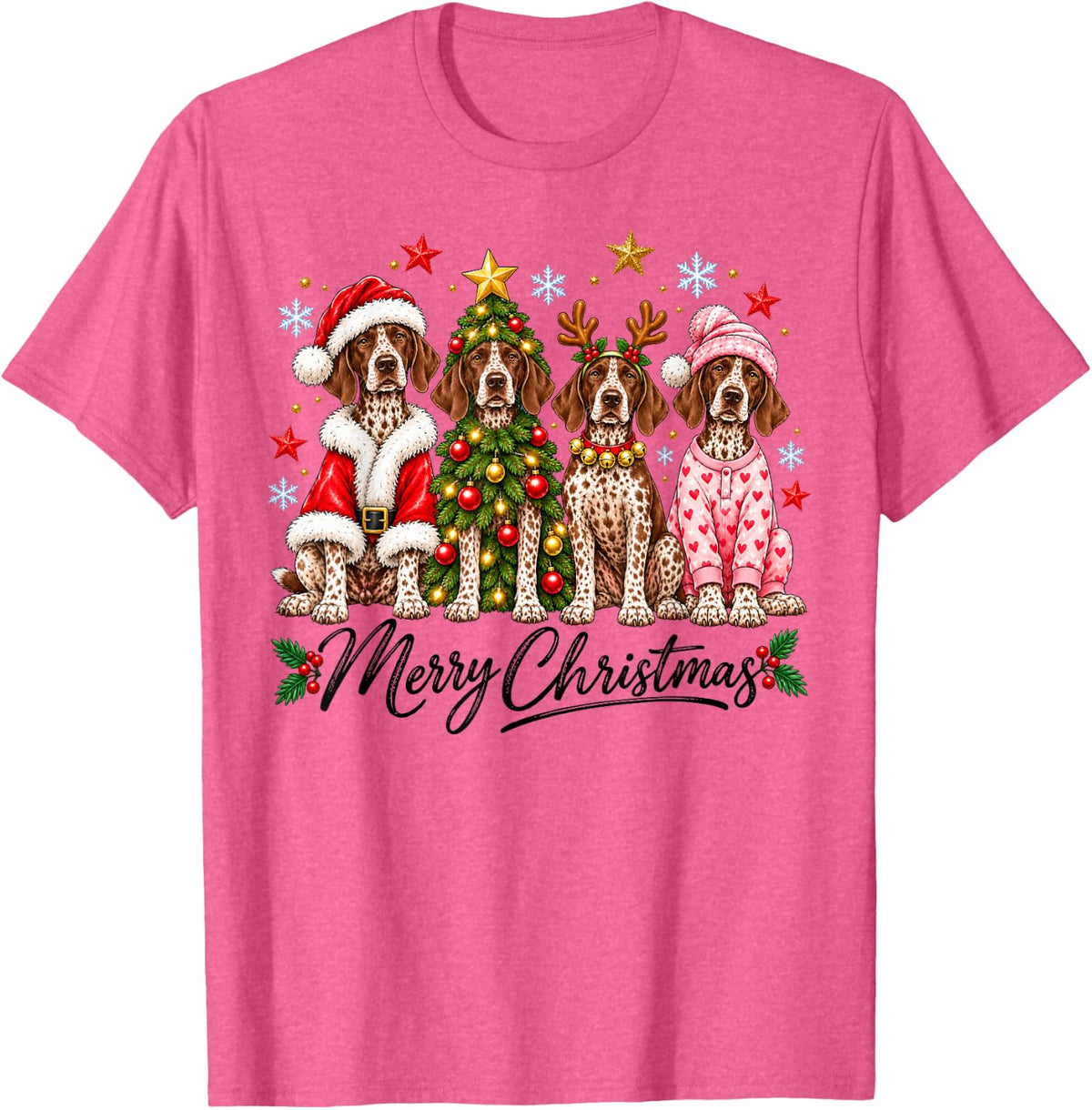 Merry Christmas German Shorthaired Pointer Santa Tree T-Shirt - Pink Heather