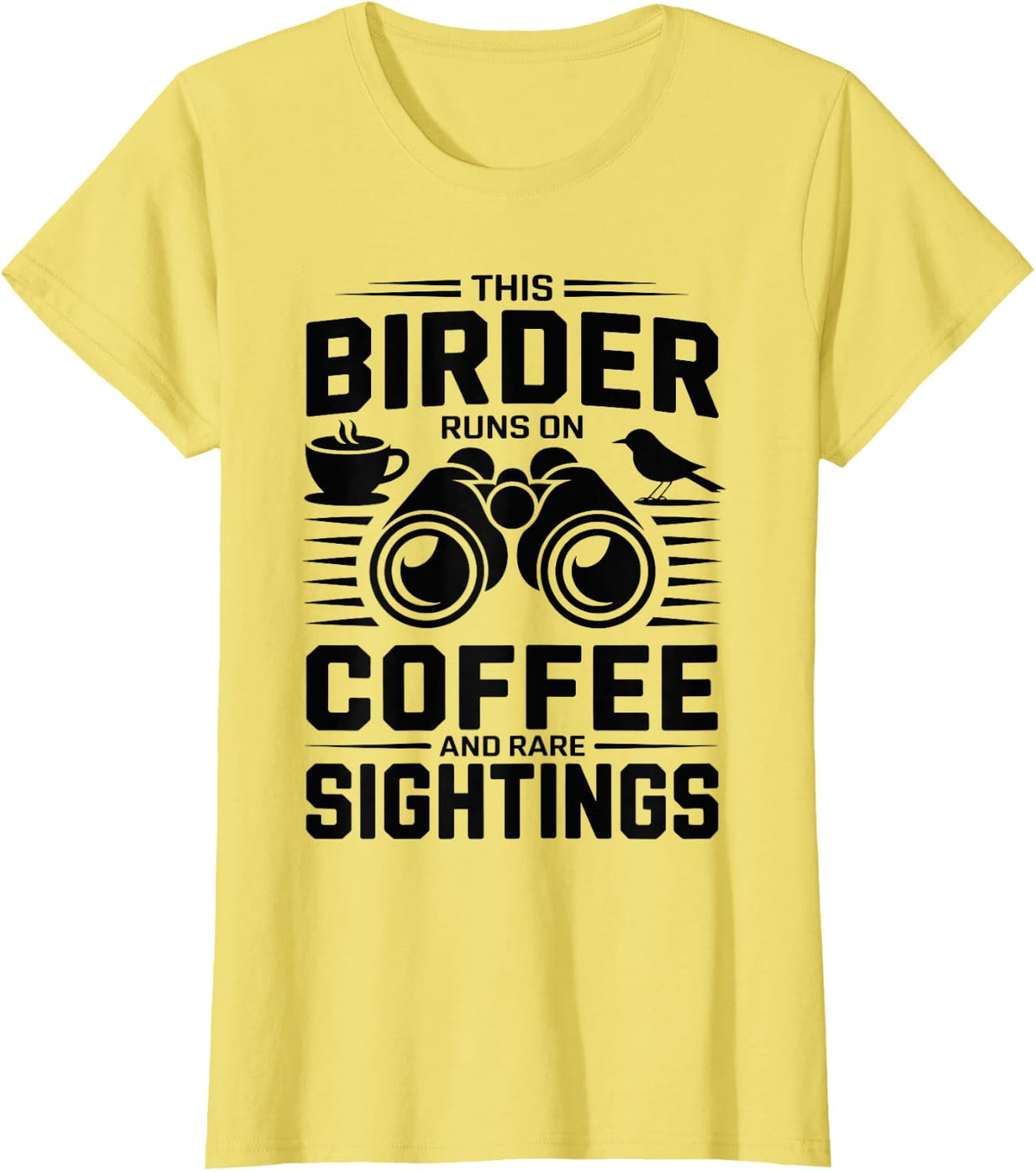 Coffee and Rare Sightings Funny Birdwatching T-Shirt - Lemon Yellow