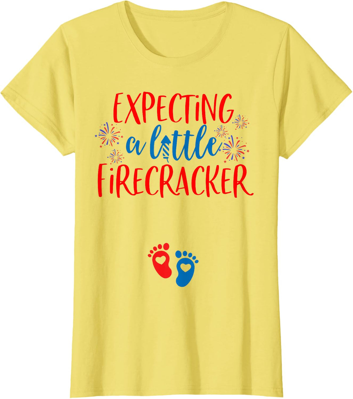 Expecting a Little Firecracker Funny 4th of July Pregnancy T-Shirt - Lemon Yellow