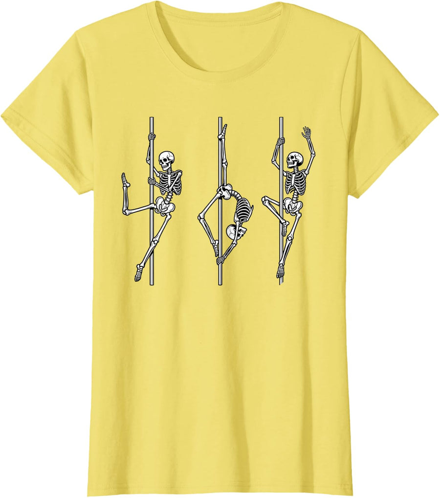 Skeleton Pole Dancer Funny Halloween Fitness Gym Lovers T-Shirt - Lemon Yellow
