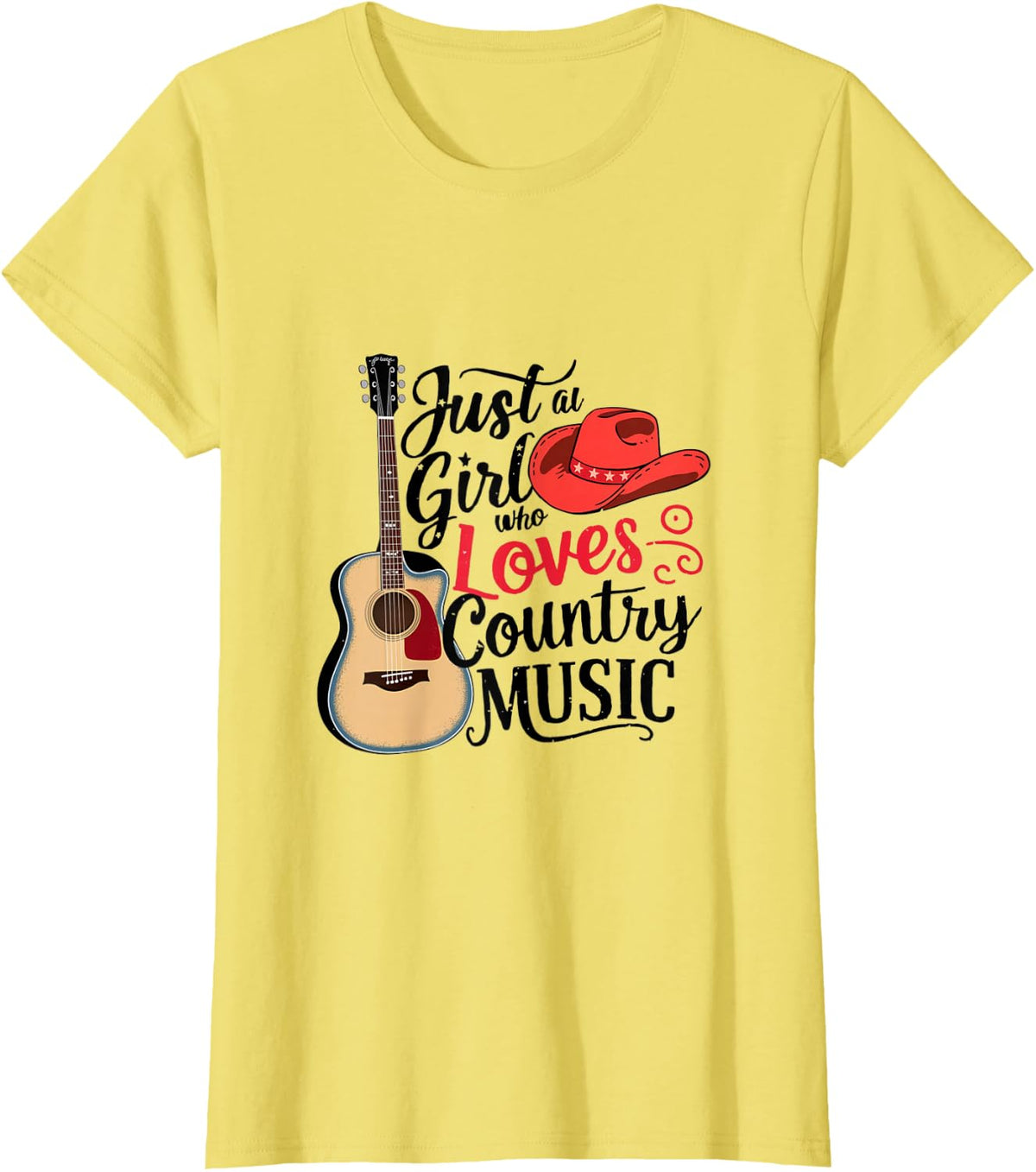 Just A Girl who Loves Country Music Cowboy T-Shirt - Lemon Yellow