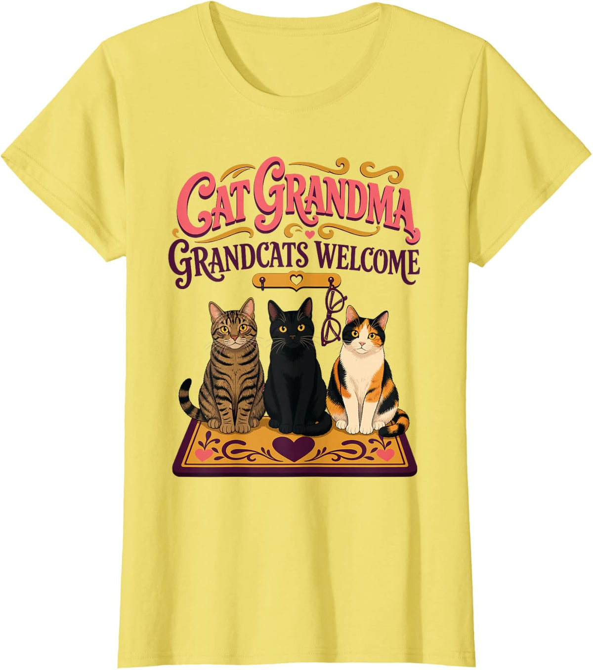 Cat Grandma Grandcats Welcome Tabby Calico T-Shirt - Lemon Yellow