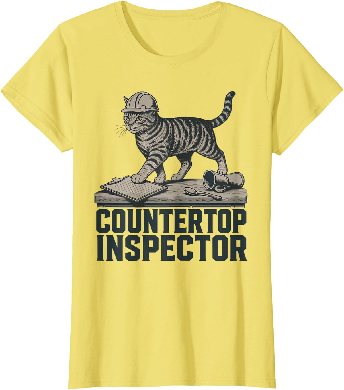 Countertop Inspector Cat Kitchen Funny Tabby T-Shirt - Lemon Yellow