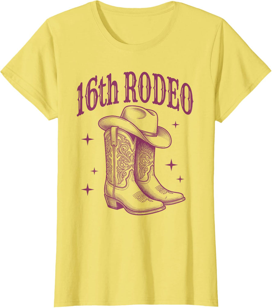 16th Birthday Rodeo | Western Cowgirl Boots & Cowboy Hat T-Shirt - Lemon Yellow