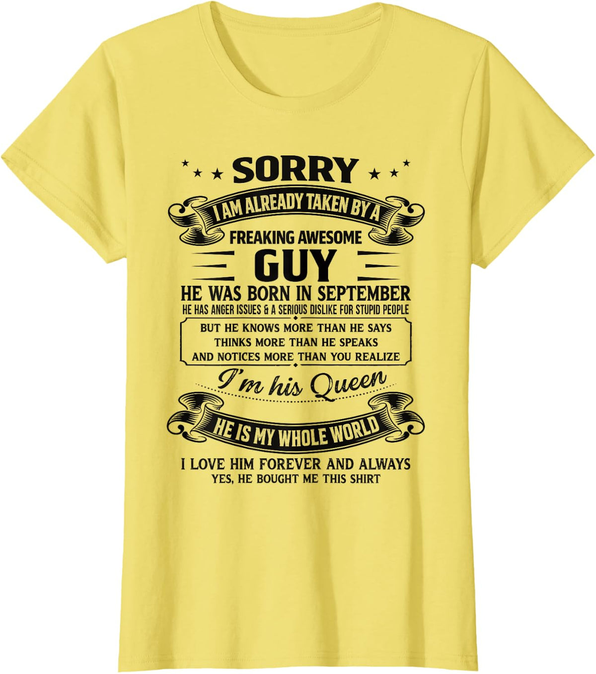 I Am Already Taken by Freaking Awesome Guy Born in September T-Shirt - Lemon Yellow