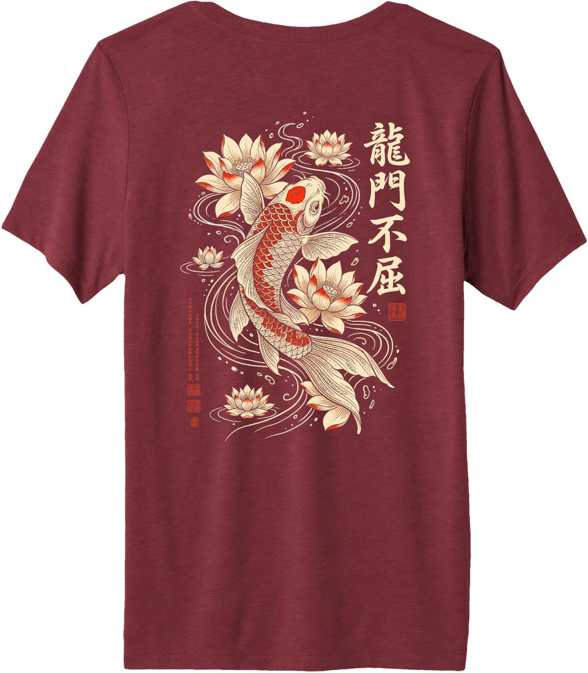 Koi Fish Japanese (On Back) Premium Tri-Blend T-Shirt - Burgundy