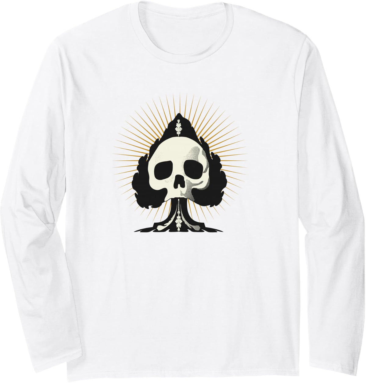Ace of Spades with Skull Card Player Long Sleeve T-Shirt - Adult Unisex White