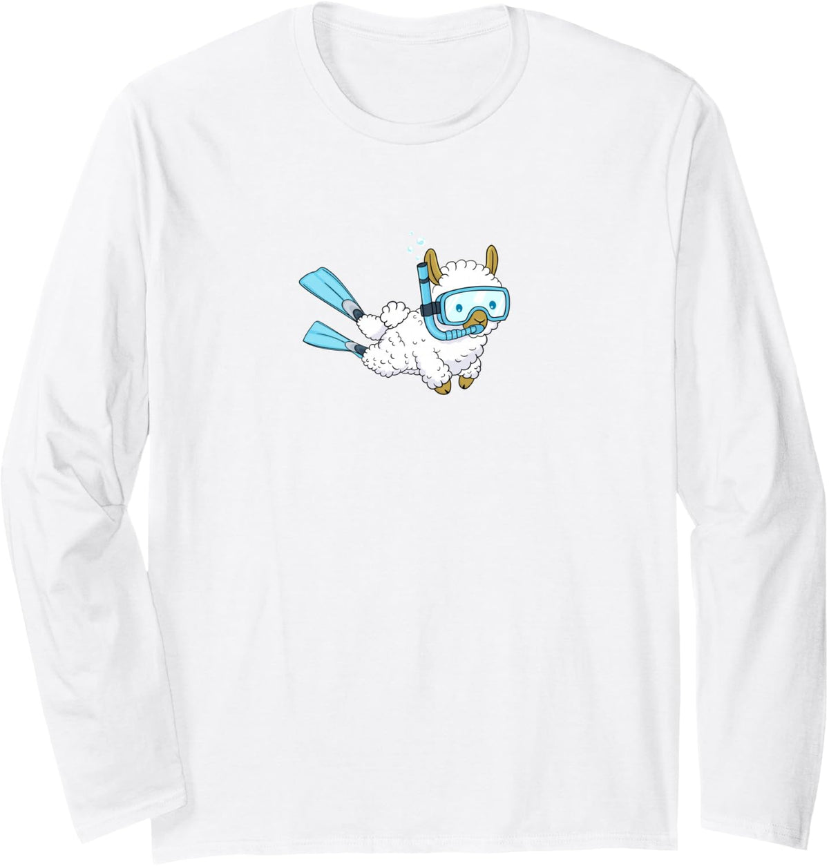 Funny Scuba Diving Llama Snorkeling Diver Long Sleeve T-Shirt - Adult Unisex White