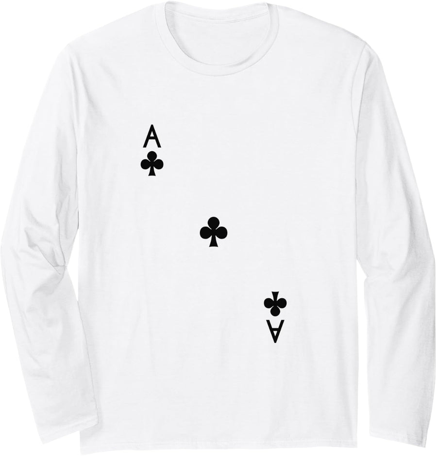 Ace of Clubs Royal Flush Costume Halloween Playing Cards Long Sleeve T-Shirt - Adult Unisex White