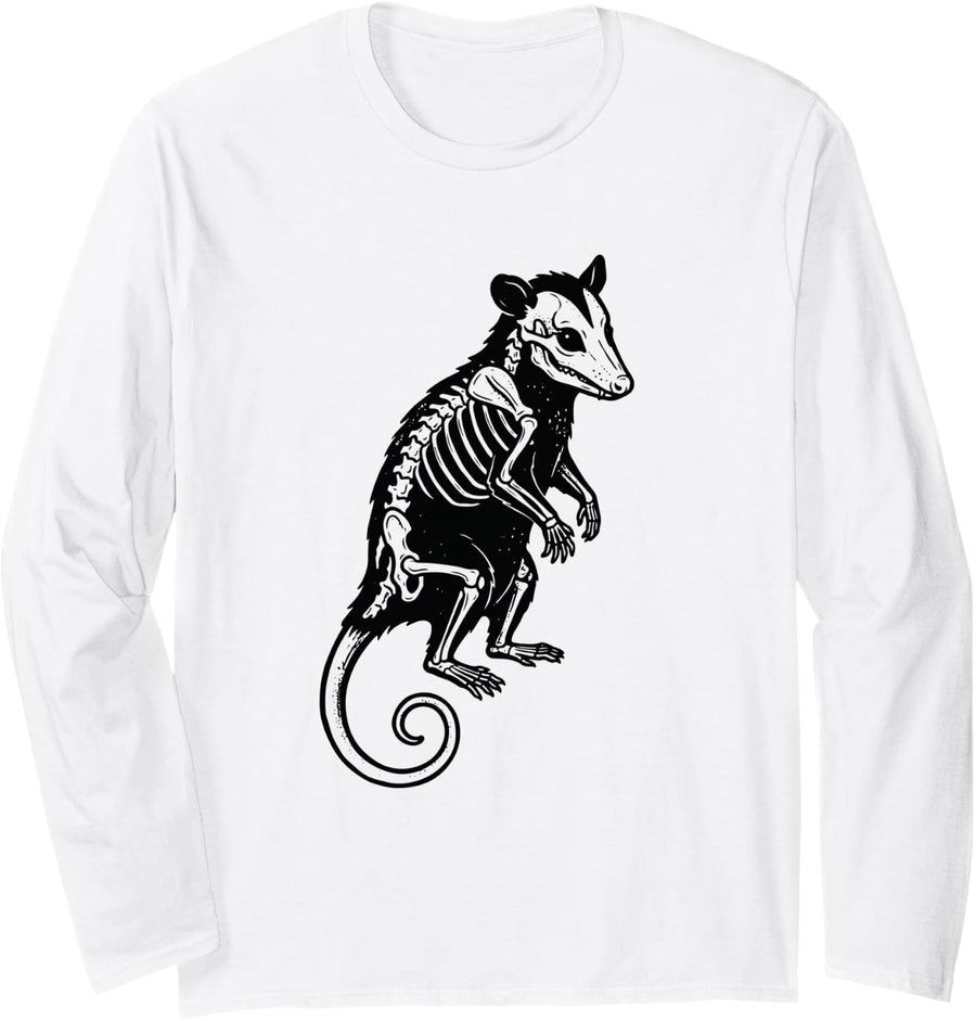 Possum Skeleton Opossum Animal X-Ray Funny Long Sleeve T-Shirt - Adult Unisex White