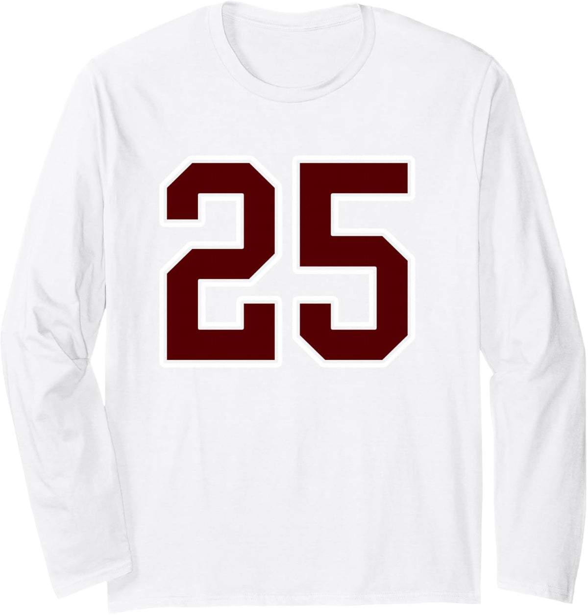 Maroon and White Number 25 Jersey Player Uniform #25 Fan Long Sleeve T-Shirt - Adult Unisex White