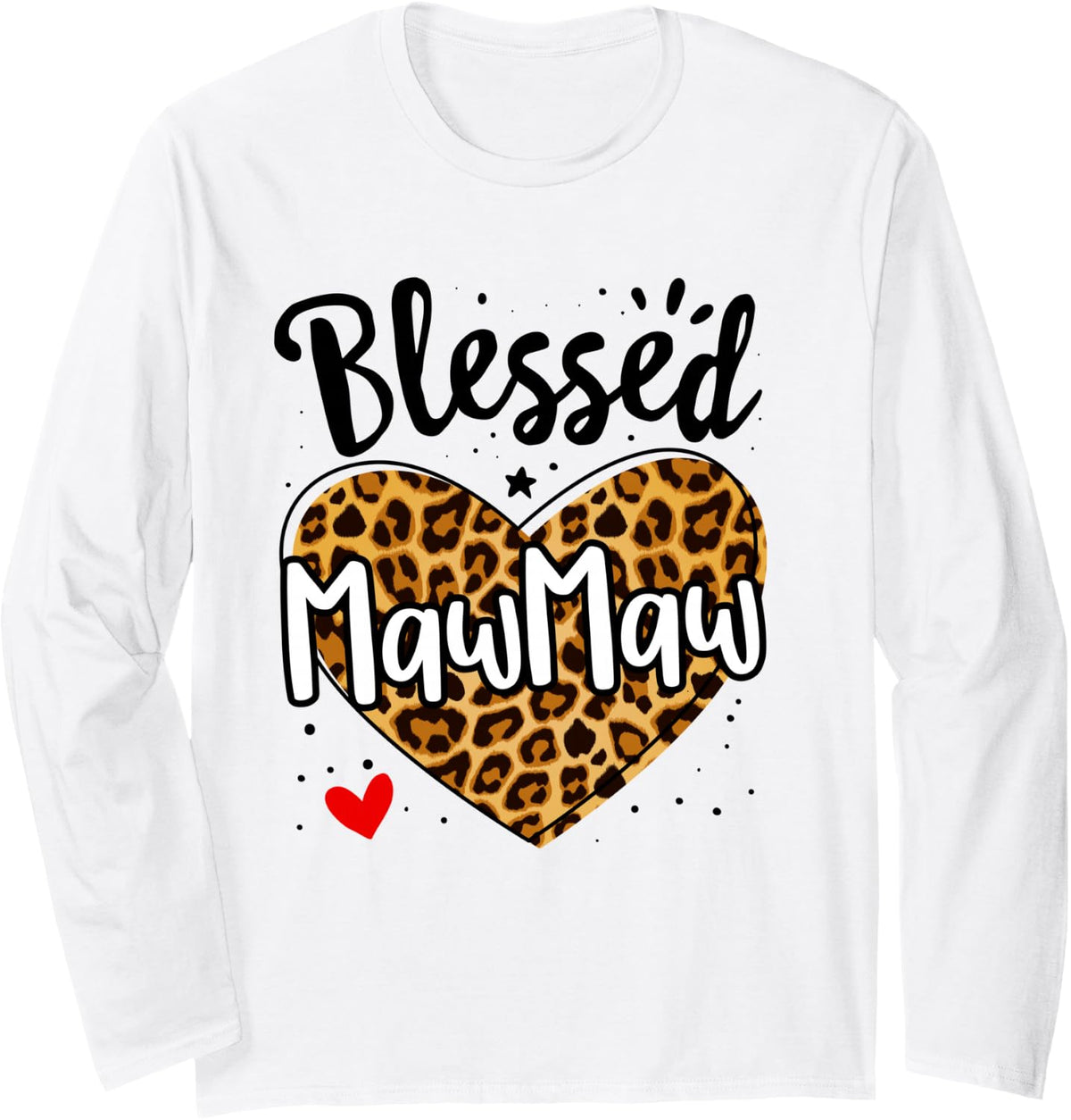 Blessed Mommy Leopard Print Nana Mother's Day Grandma Mama Long Sleeve T-Shirt - Adult Unisex White