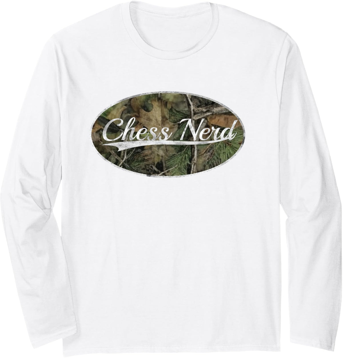 Chess Nerd Camo Classic Vintage Checkmate Player Graphic Long Sleeve T-Shirt - Adult Unisex White