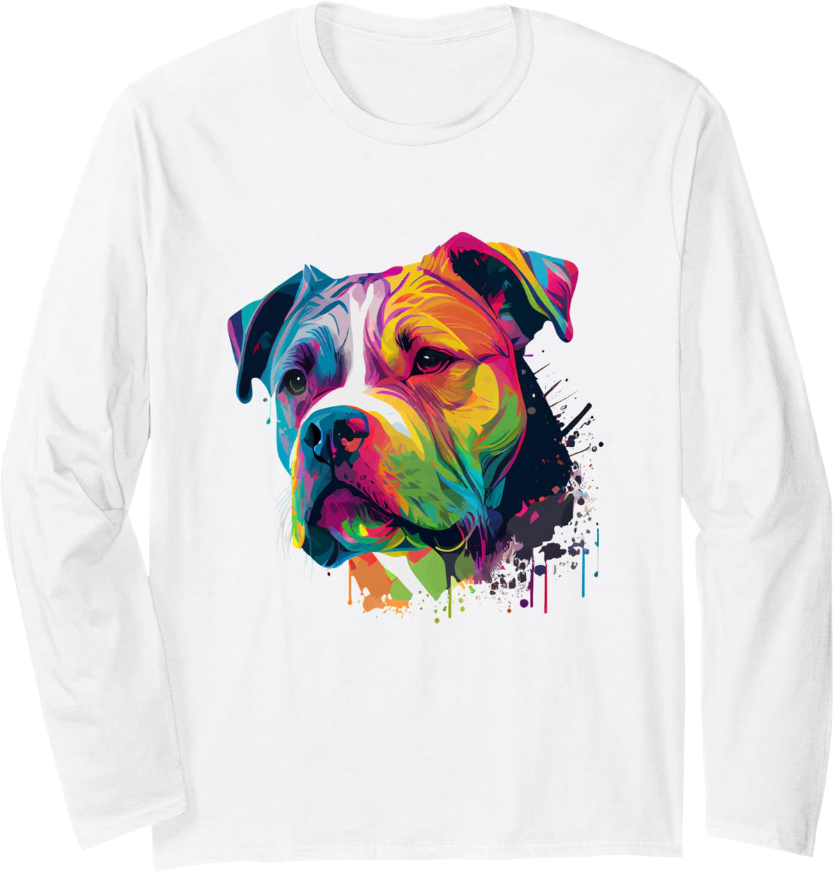 Colorful American Bulldog American Bully Men Women Long Sleeve T-Shirt - Adult Unisex White
