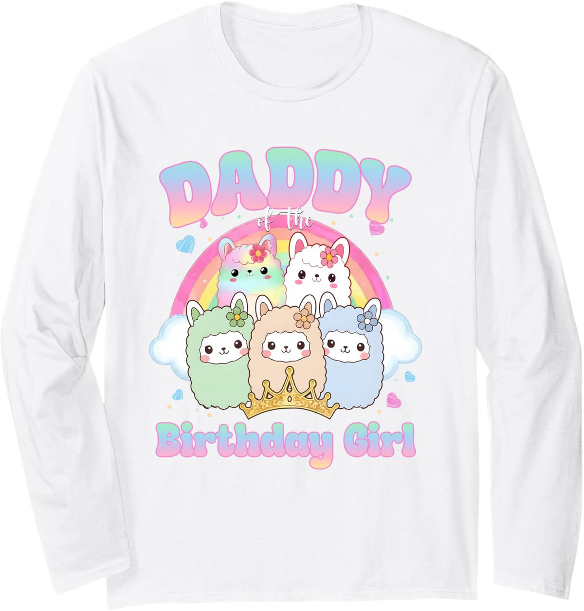 Daddy of The Birthday Girl Kawaii Llama Squishy Matching Long Sleeve T-Shirt - Adult Unisex White