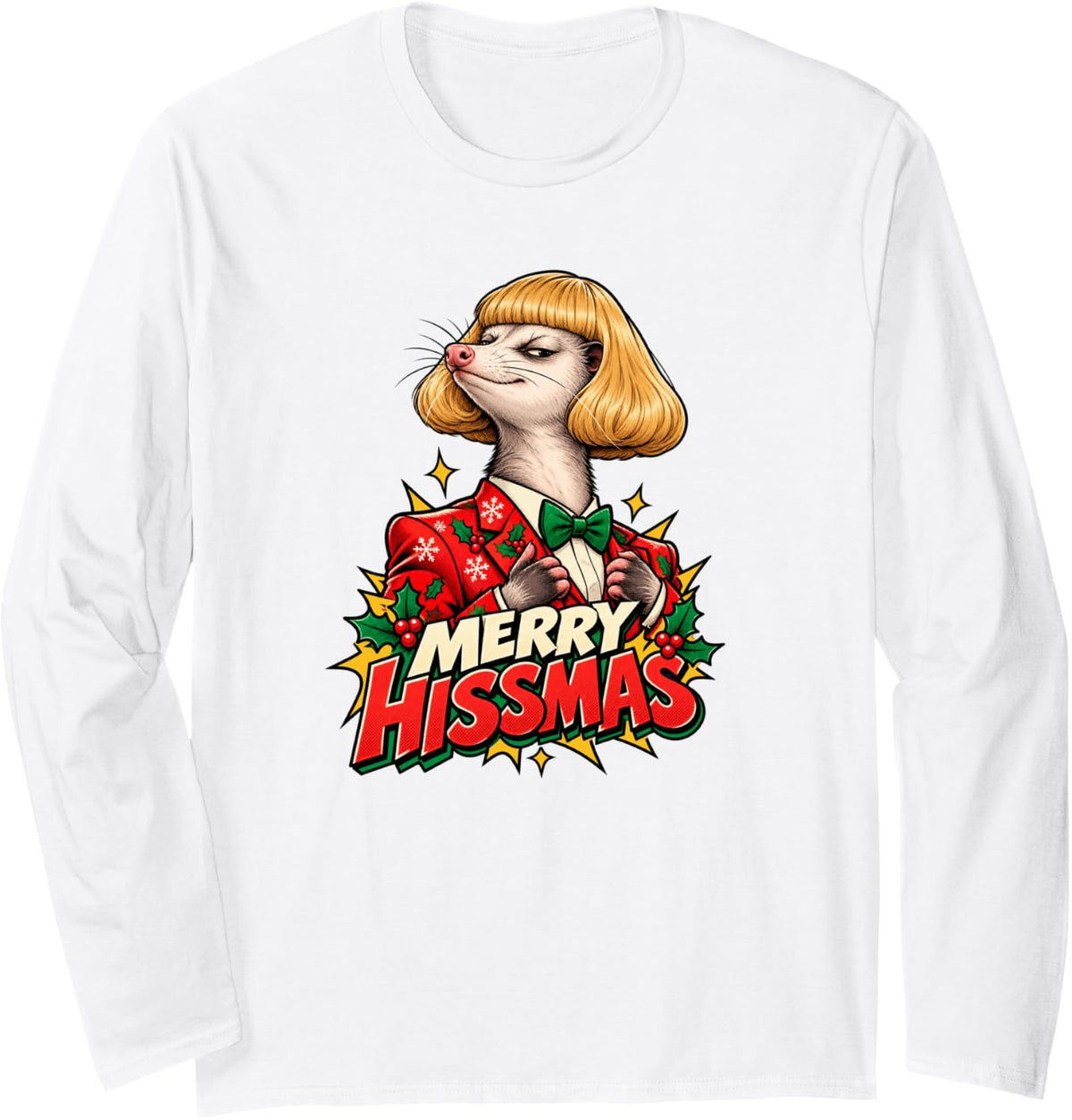 Merry Hissmas Funny Opossum Ugly Christmas Possum Humor Long Sleeve T-Shirt - Adult Unisex White