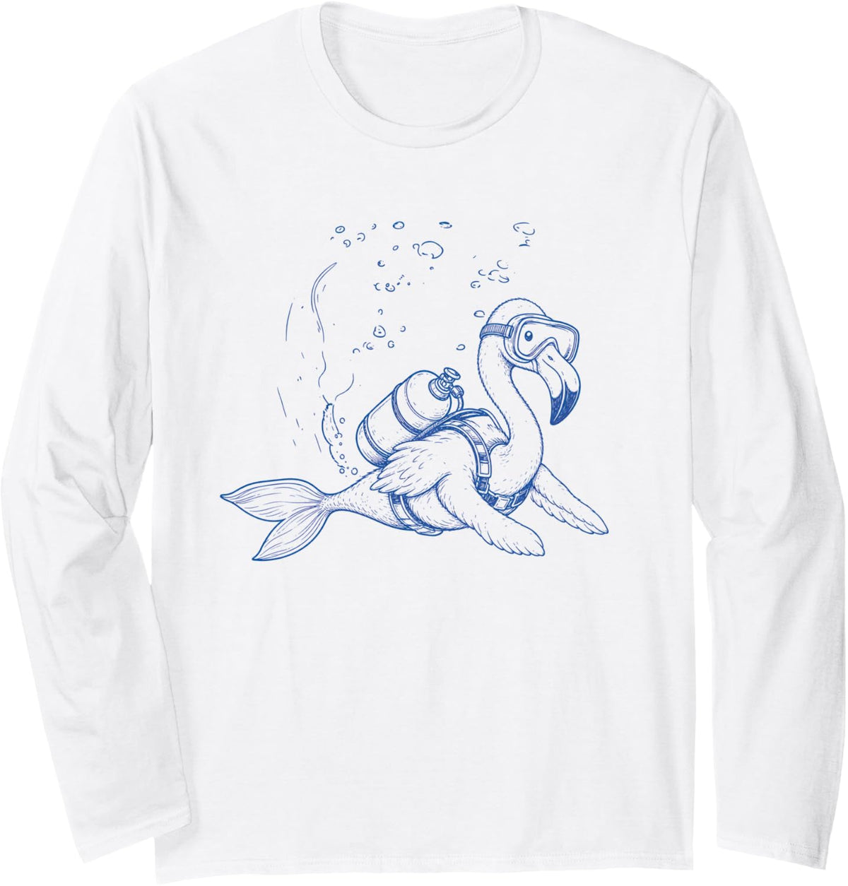 Flamingo Scuba Diving Ocean Dive Flamingo Scuba Diver Long Sleeve T-Shirt - Adult Unisex White