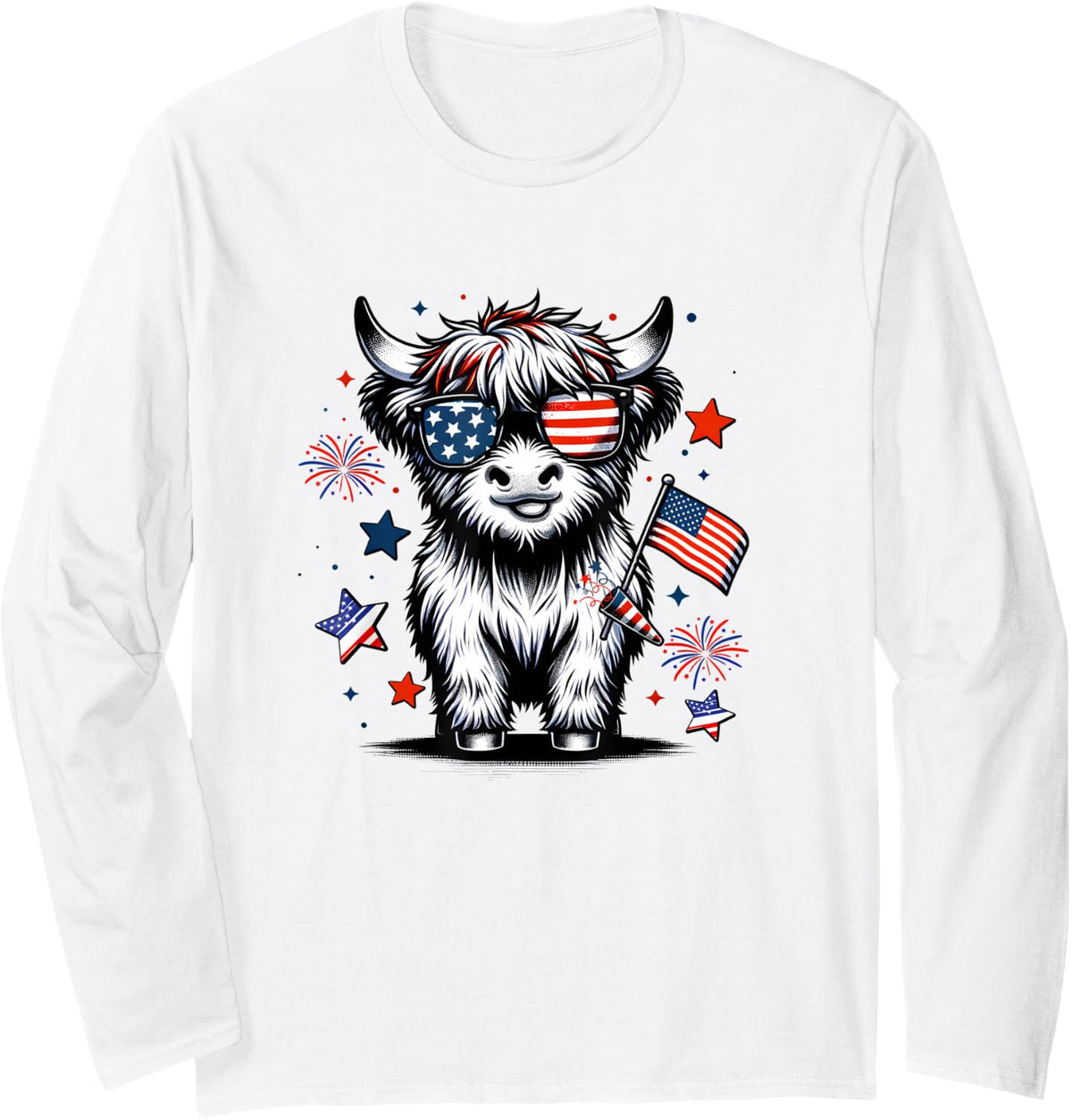 4th July Heifer Long Sleeve T-Shirt - Adult Unisex White