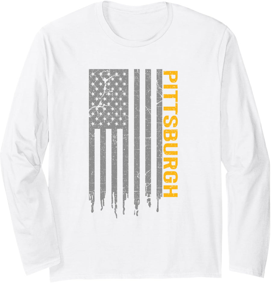 Pittsburgh USA Flag Patriotic American From Pittsburgh Long Sleeve T-Shirt - Adult Unisex White