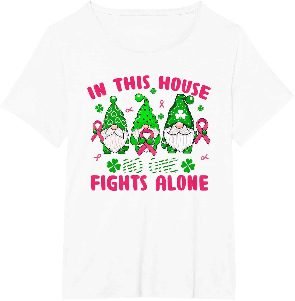 Gnome Lucky Clover Breast Cancer Awareness St Patrick's Day T-Shirt - White