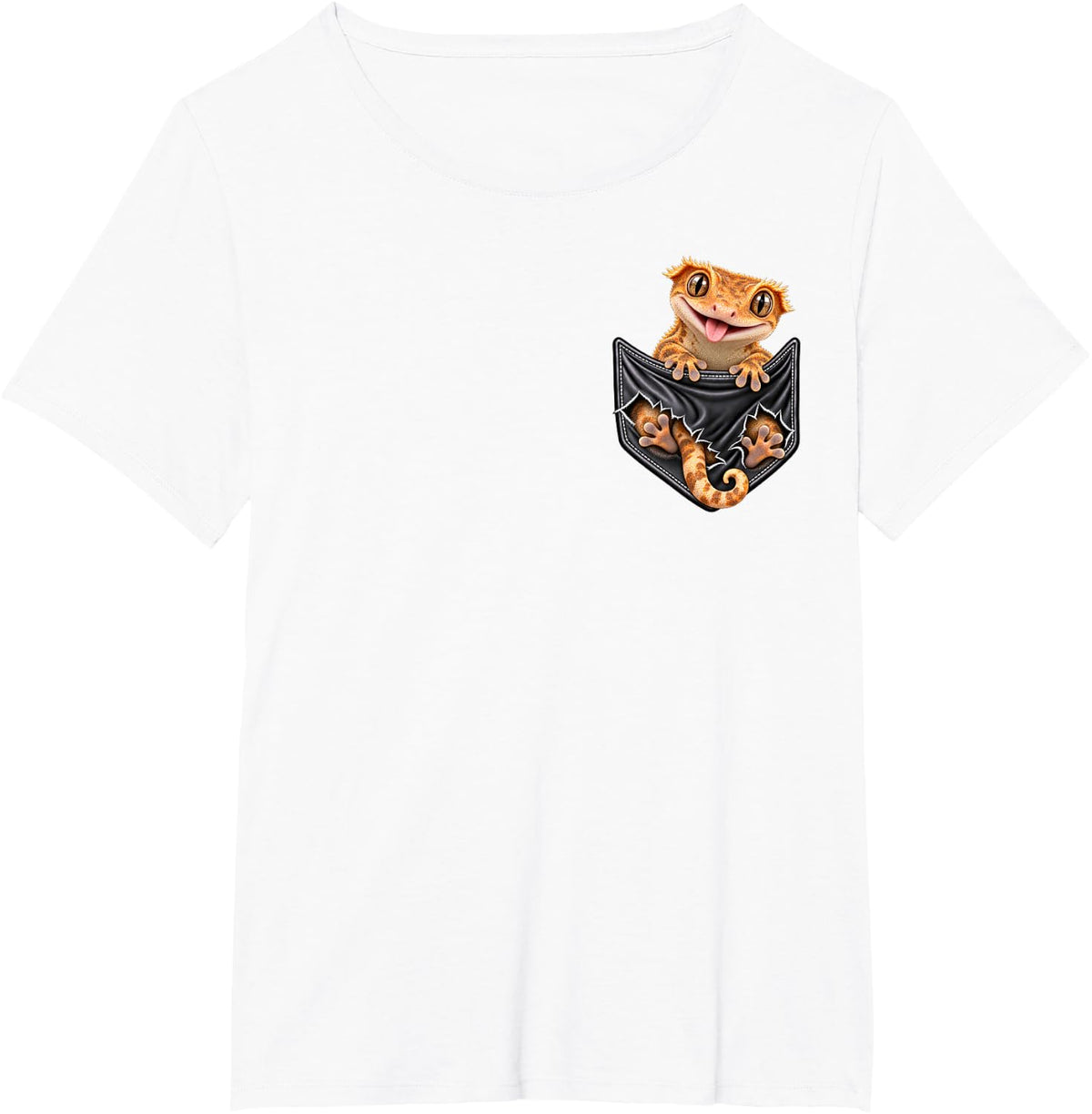 Funny Crested Gecko Pocket for Men and Women Cute Animal T-Shirt - White