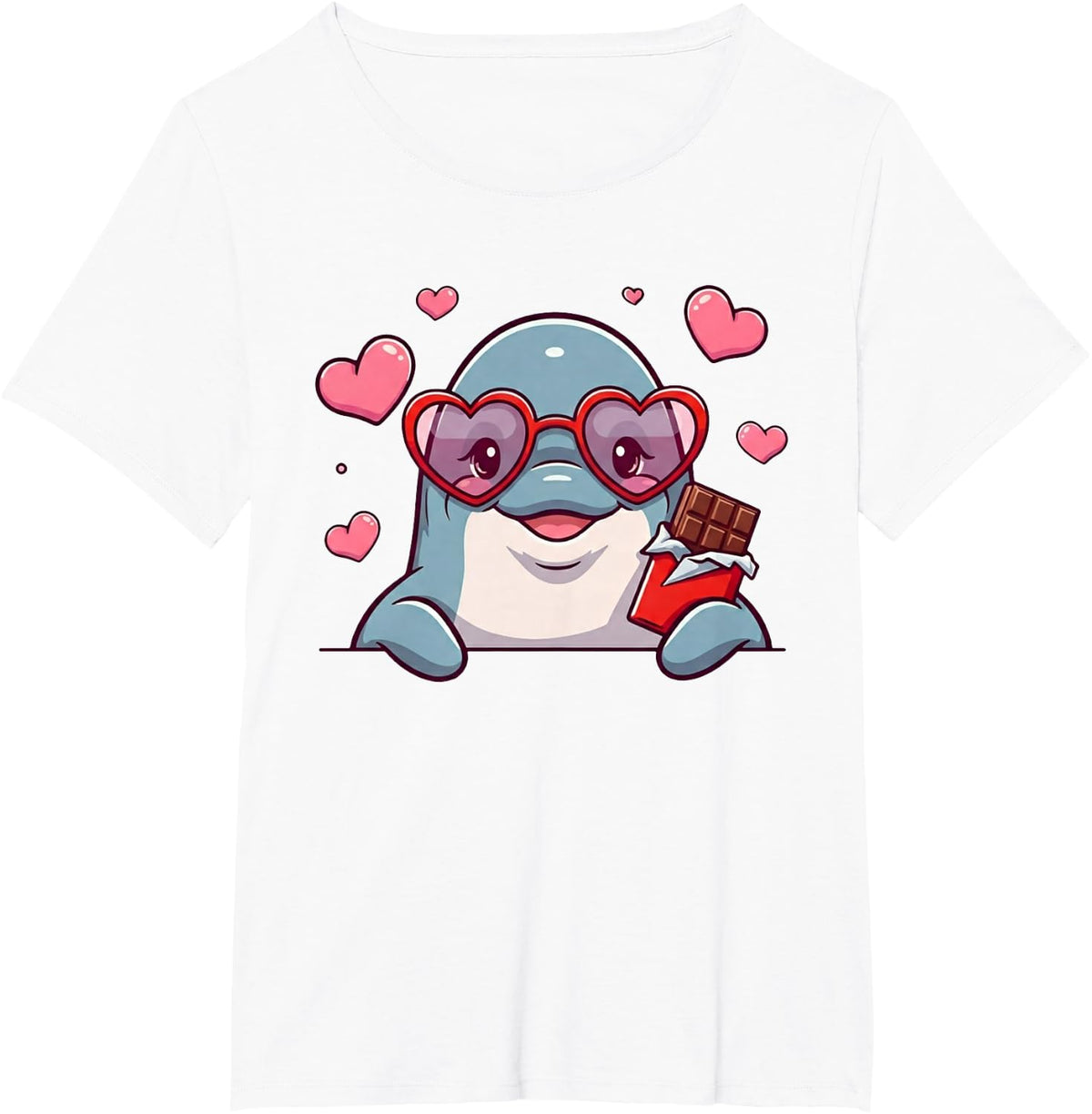 Funny Dolphin Heart Chocolate Valentine Womens Mens Kids T-Shirt - White