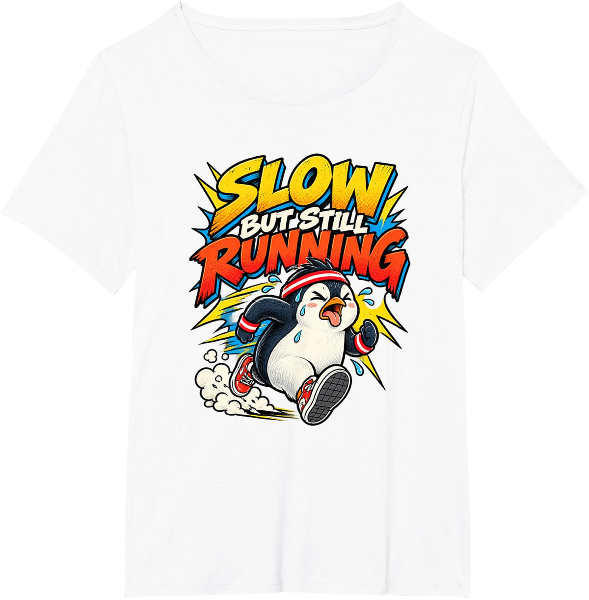 Slow Running Club Waddling Penguin Humor T-Shirt - White