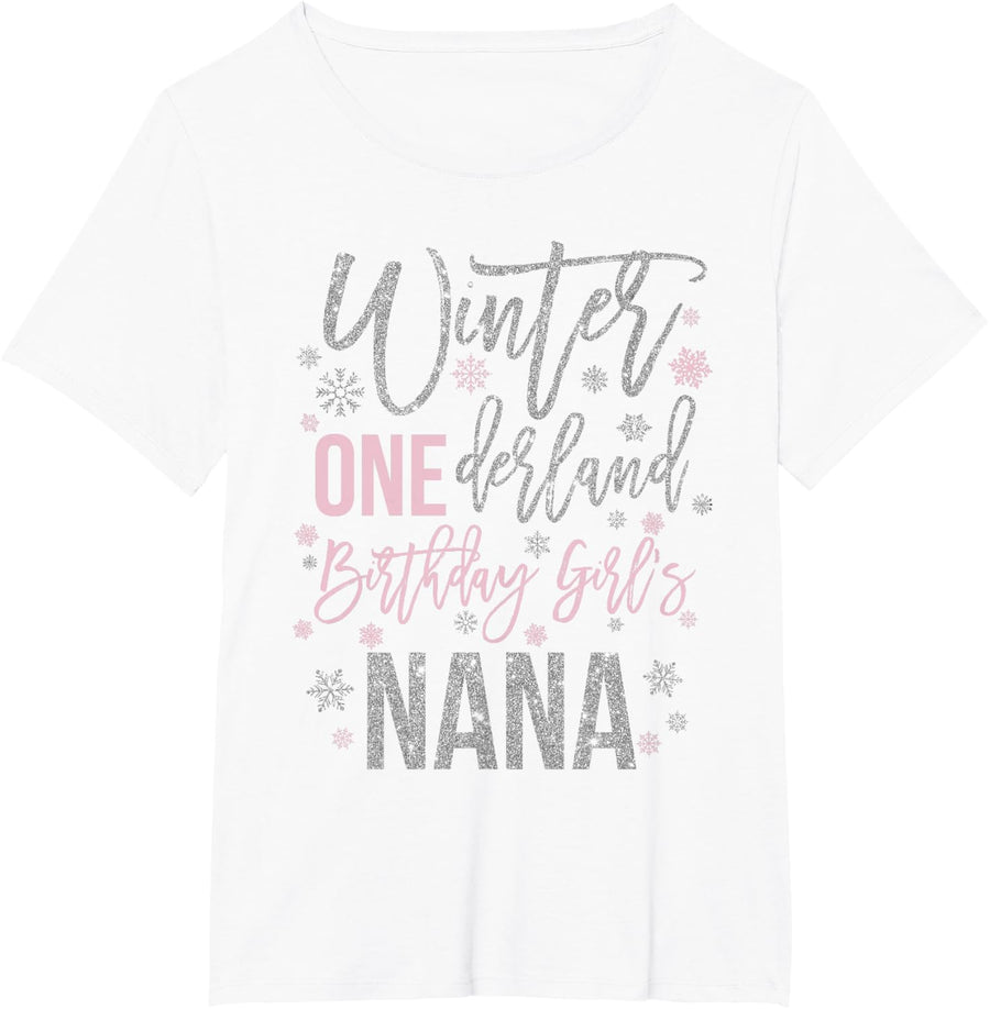 Nana Pink Winter Onederland 1st Birthday Snowflake Matching T-Shirt - White