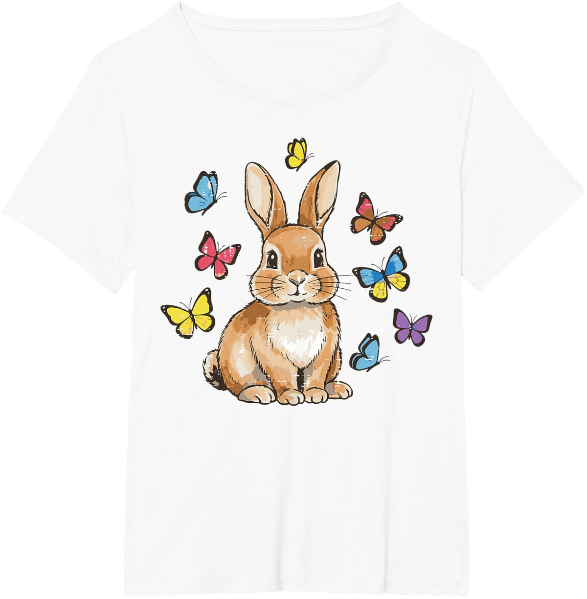 Easter Bunny Butterflies Cute Rabbit Spring Girls Kids Women T-Shirt - White
