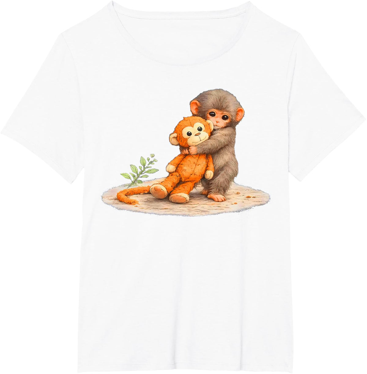 Monkey Punch, Baby Monkey Holding Plush Toy T-Shirt - White