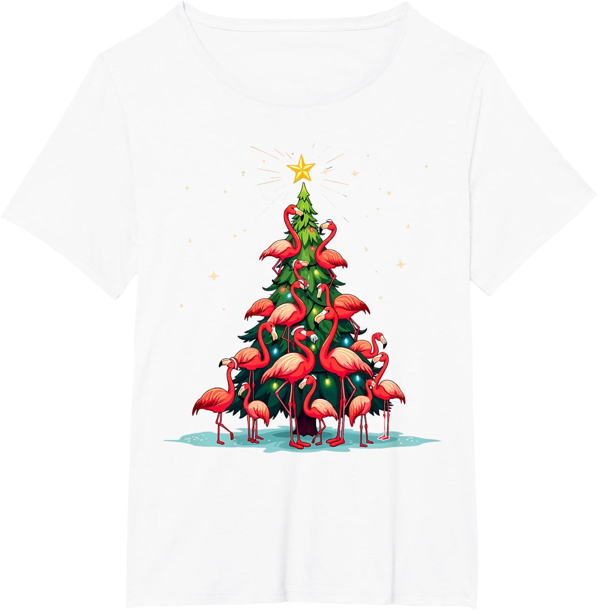 Flamingo Christmas Tree. Funny Pinkie Holiday Flamingo T-Shirt - White