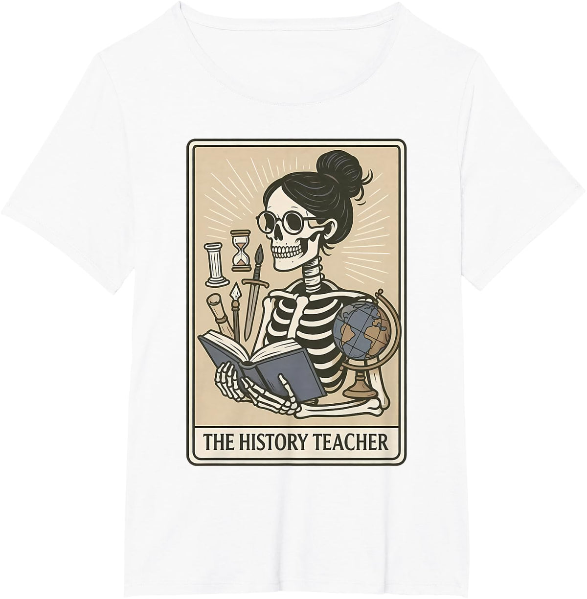 History Teacher Skeleton Tarot Card Social Studies Teaching T-Shirt - White