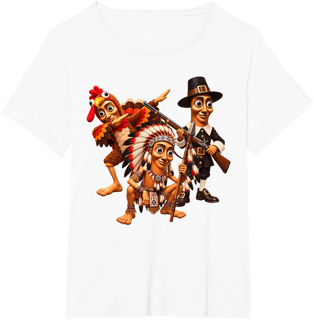 Turkey Hunter Thanksgiving Meme Tung Sahur Pilgrim Costume T-Shirt - White