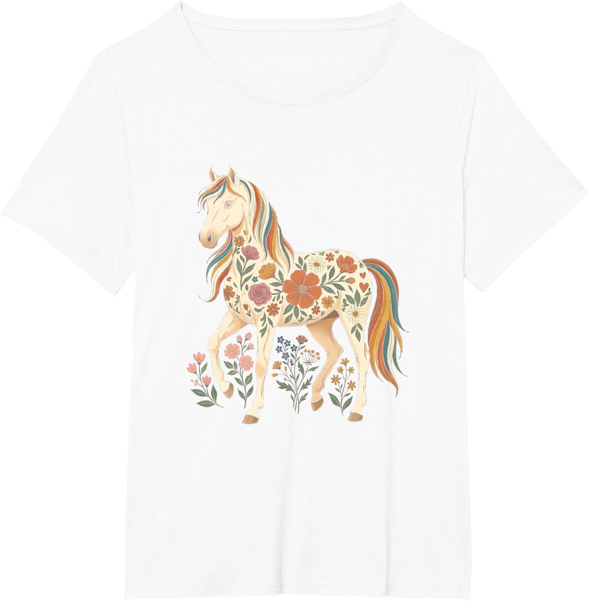 Boho Floral Horse for Nature and Equestrian Lovers T-Shirt - White