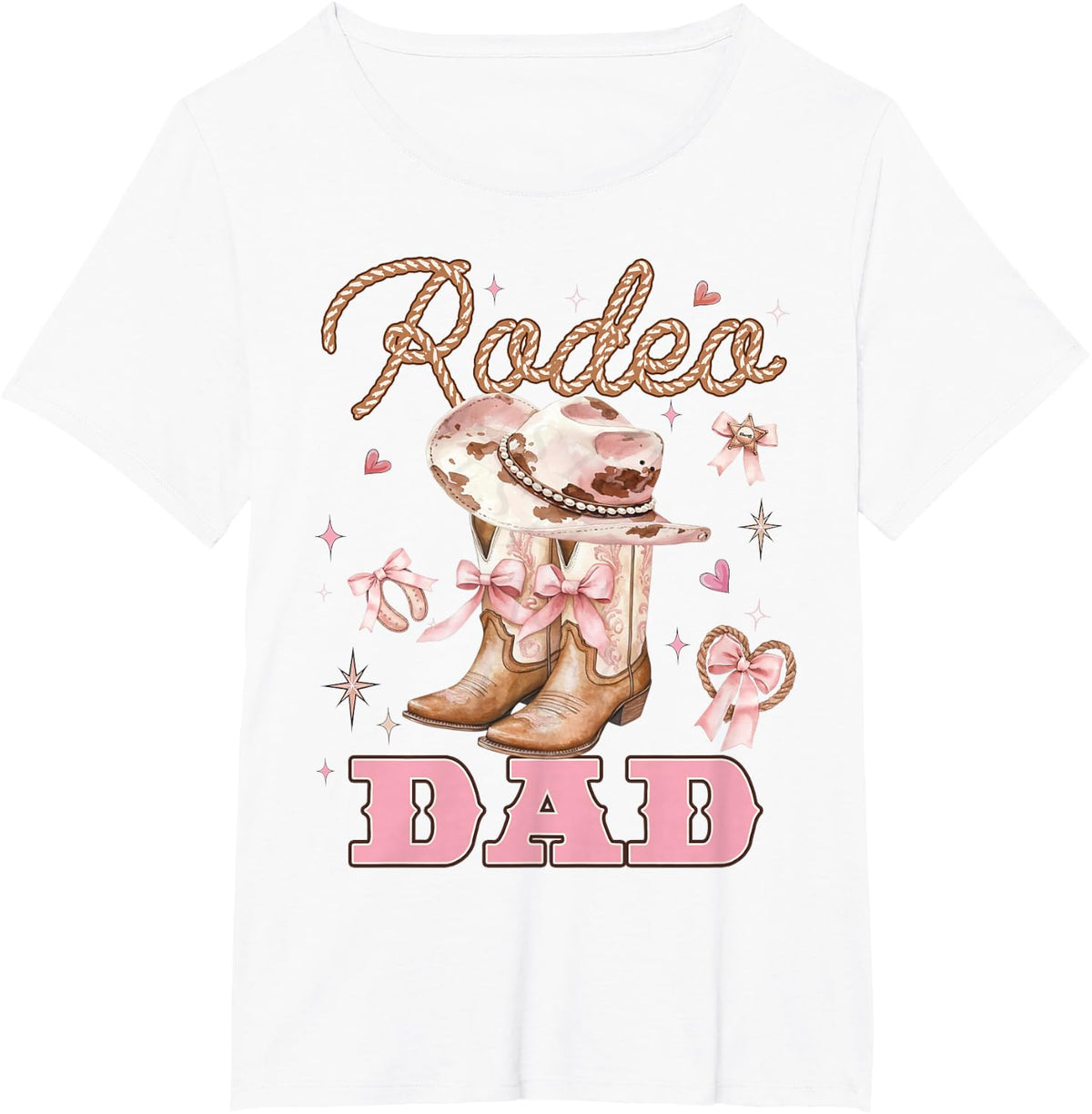 Rodeo Dad Pink Boots Coquette Bow Cowgirl Birthday Family T-Shirt - White