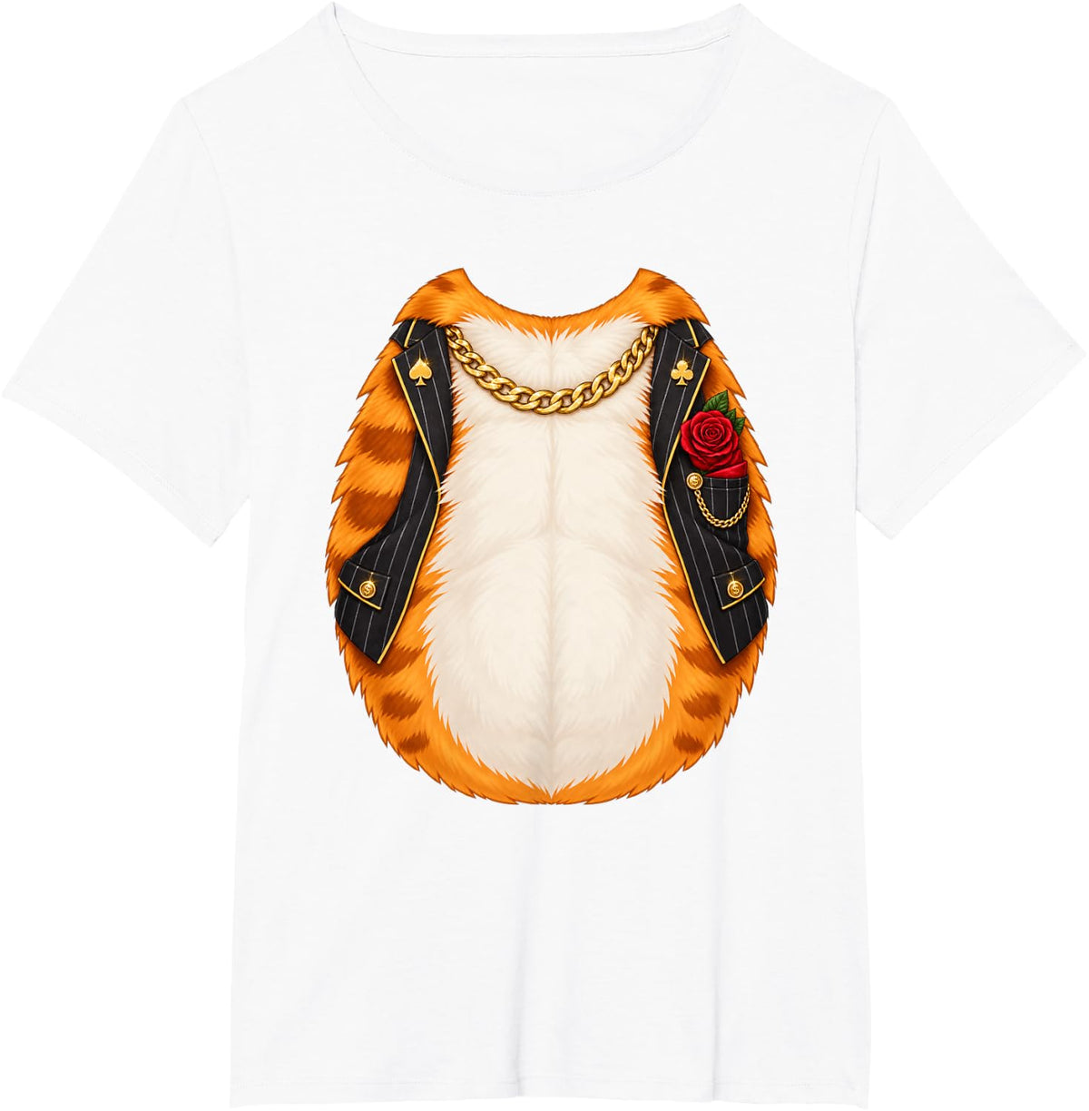 Cat Belly Costume Realistic Orange Tabby Gangster Body T-Shirt - White