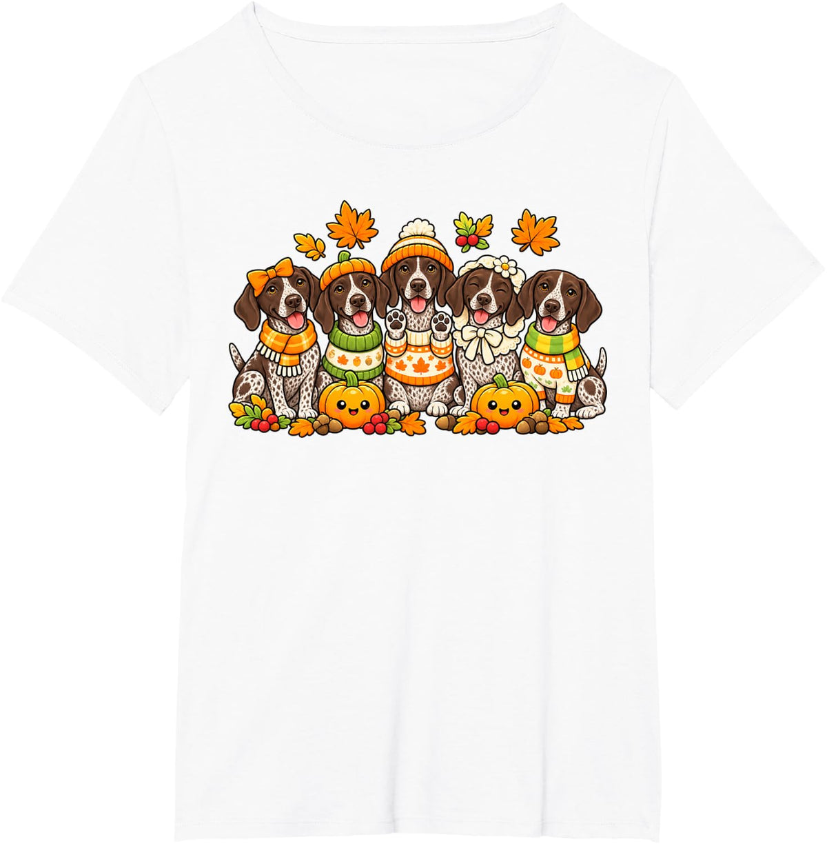 German Shorthaired Pointer Dog Pumpkin Coffee Fall Halloween T-Shirt - White