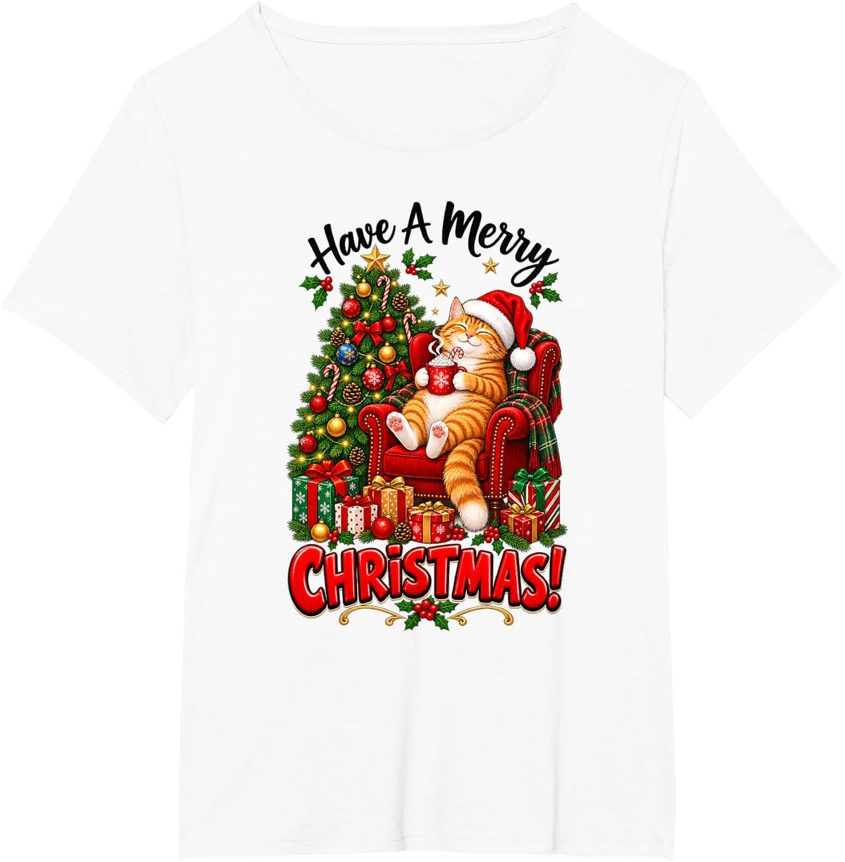 Have A Merry Christmas! Santa Tabby Cat T-Shirt - White
