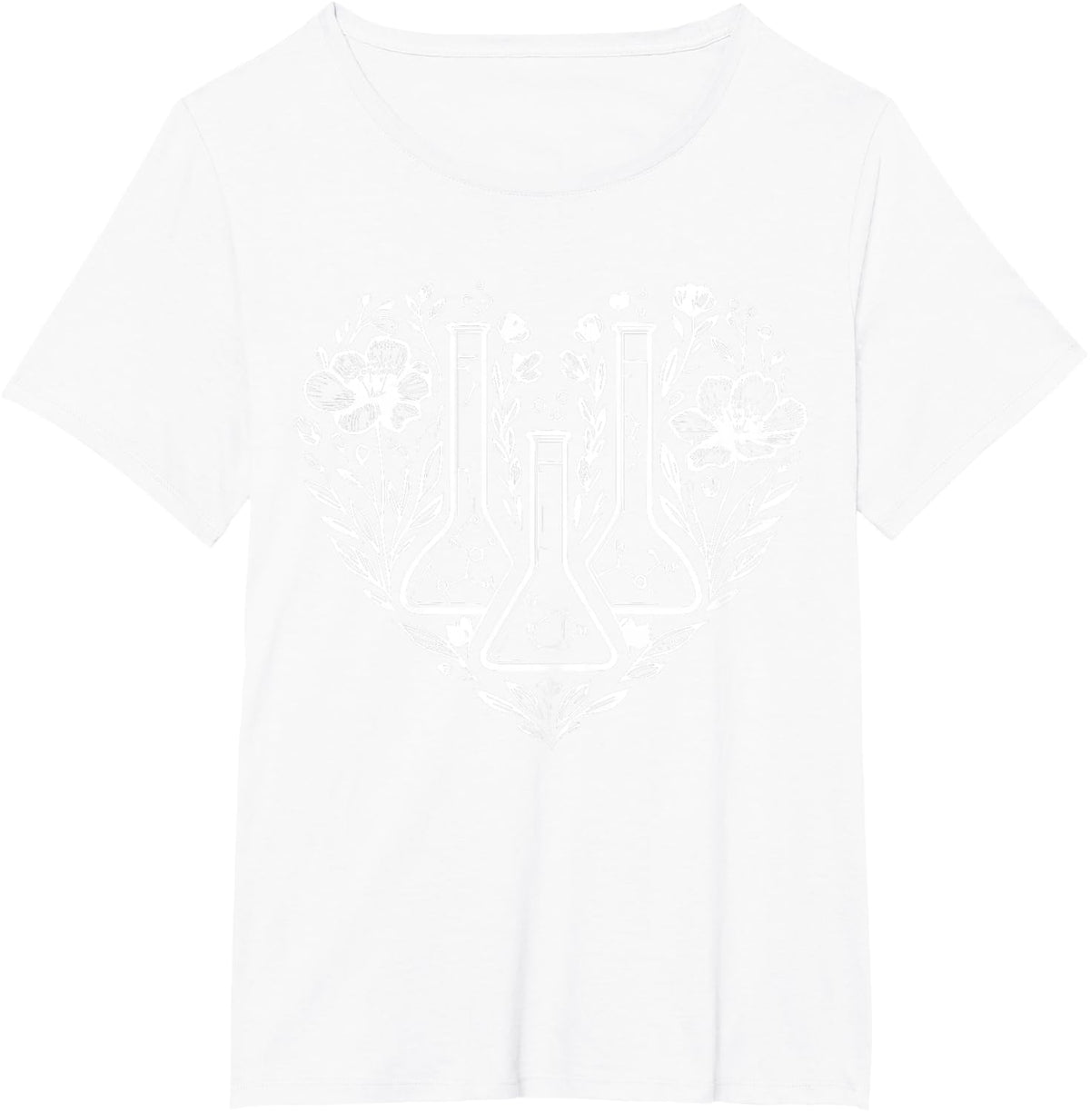 Retro Laboratory Floral Beakers Heart Chemistry Scientist T-Shirt - White