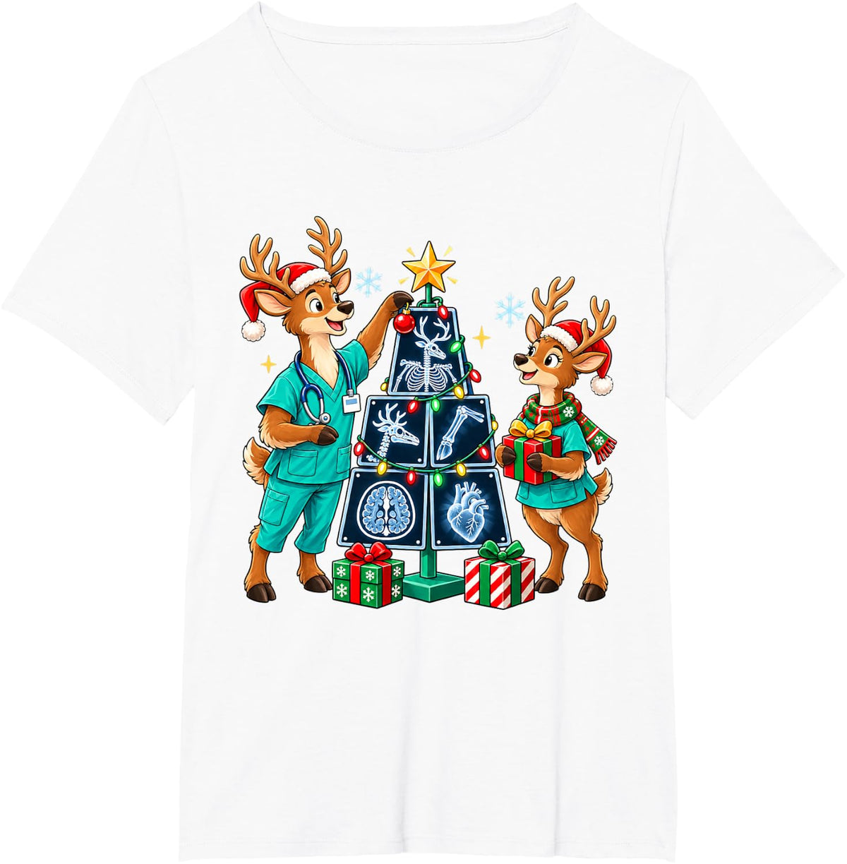 Funny Radiology Christmas Reindeer Santa CT Tech MRI Tech T-Shirt - White