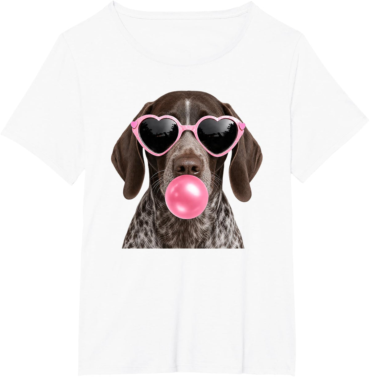 German Shorthaired Pointer Dog Bubble Gum Pink Sunglasses T-Shirt - White