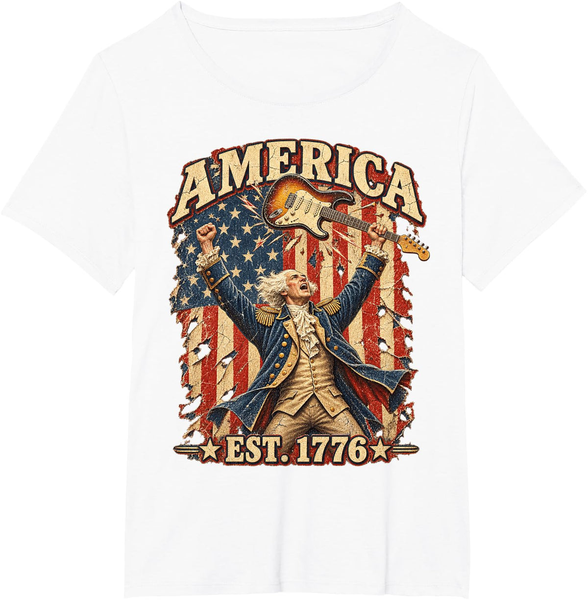 George Washington Playing Guitar Funny 4th of July President T-Shirt - White