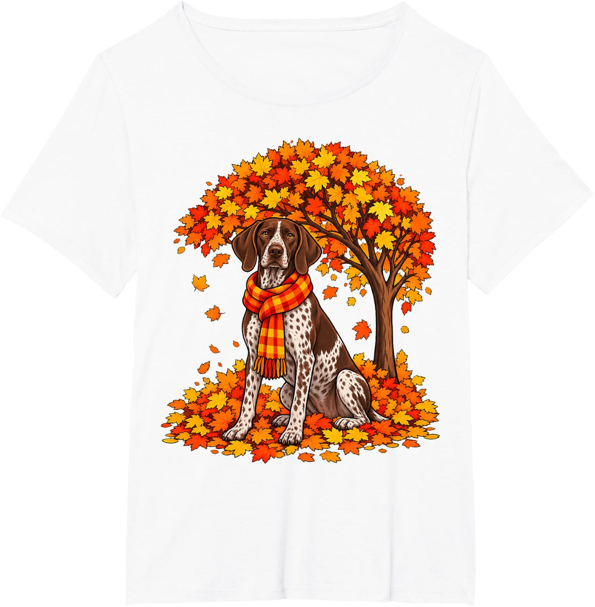 German Shorthaired Pointer Tree Pumpkin Autumn Thanksgiving T-Shirt - White