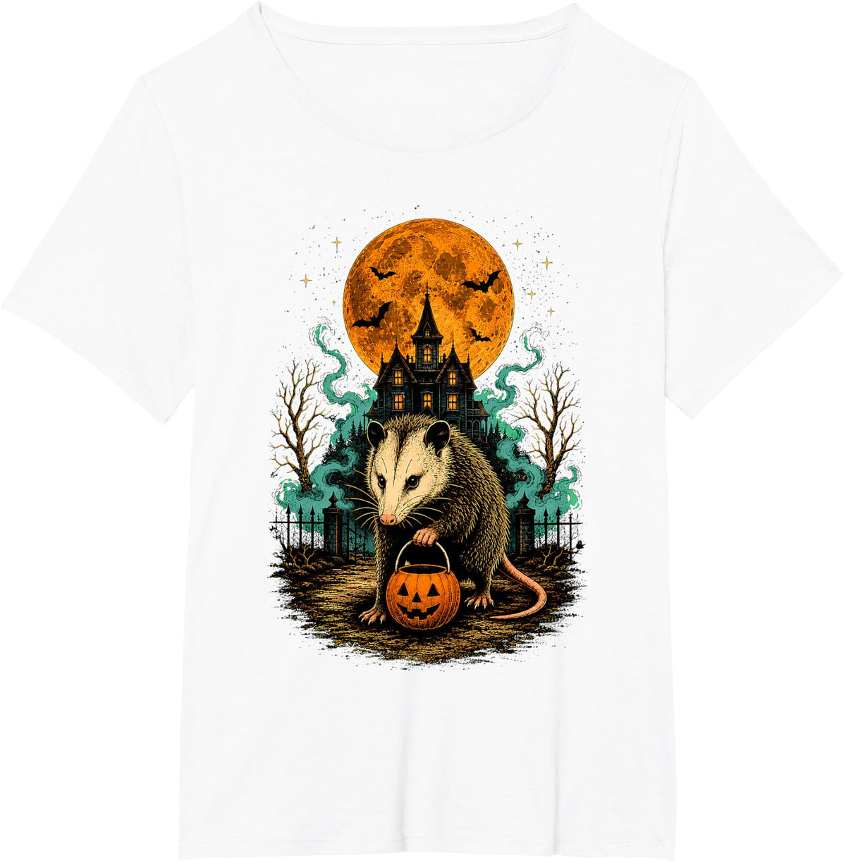 Vintage Opossum Halloween Pumpkin Spooky Animal Lover Funny T-Shirt - White