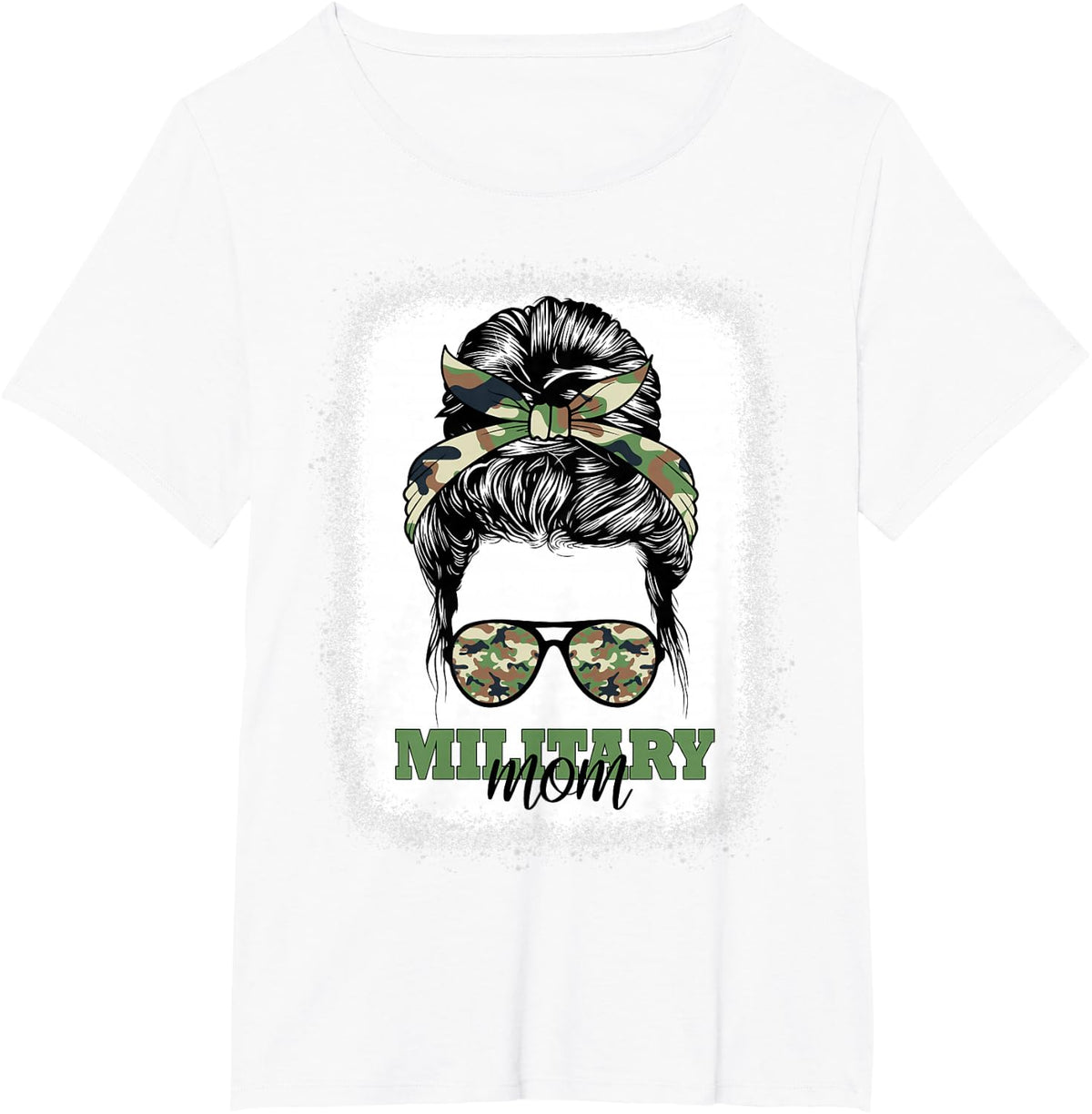 Military Mom Bleached Messy Bun Camo Patriotic Mother's Day T-Shirt - White